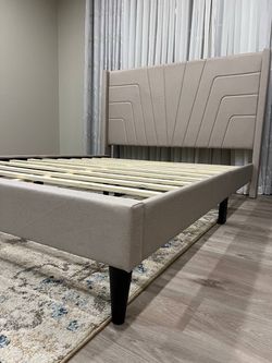 Beige queen size bed frame