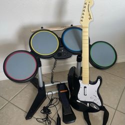 Rock Band Bundle Original PS3/PS4 Drum Set, Guitar, Mic, Game Controllers 