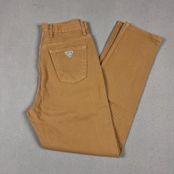 Vintage 90s Guess Jeans USA Womens 31 Tan Brown High Waisted Tapered Made in USA