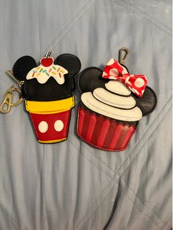 PICK UP NOW Disney Loungefly Mickey Ice Cream & Minnie Cupcake Coin Pouch Keychains (Set of 2)