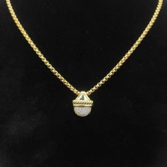 David Yurman 18k Gold Half Pave Diamond Pendant Necklace with 55cm Chain (3mm)