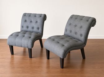 Pair of Gray Tufted Slipper Chairs – Like New!