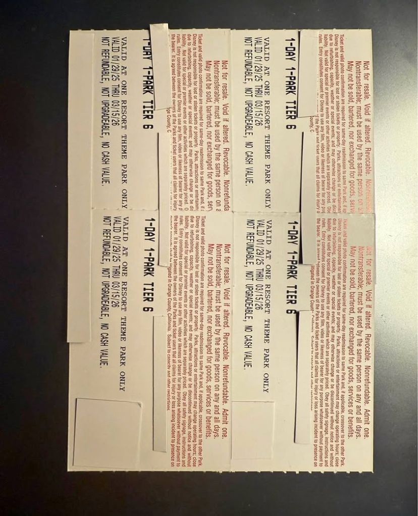 (4) Disneyland Park One Day One Park Tier 6 Tickets - Valid through March 2026