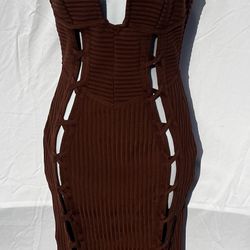 Fashion Nova, Brown Lace Bodycon Dress – Short Sleeve Party/Clubbing Dress