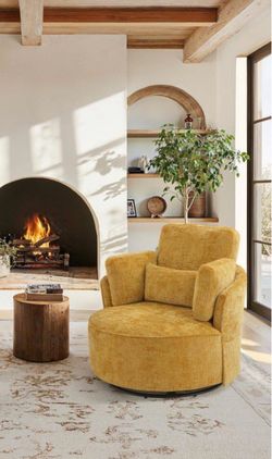 Noah Ginger Chenille Upholstered Modern Swivel Barrel Chair Metal Base Comfy Accent Armchair