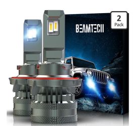 BEAMTECH Bulbs H13, 9008 G-XP Chips Canbus Ready Fog Light 600% Brighter High Power 6500K Xenon White 360 Degree Lighting Plug N Play, Pack of 2