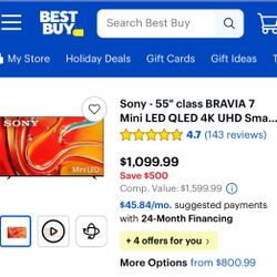 Sony Bravia 7 K55XR70 Smart QLED Mini-LED 55-inch 4K HDR TV