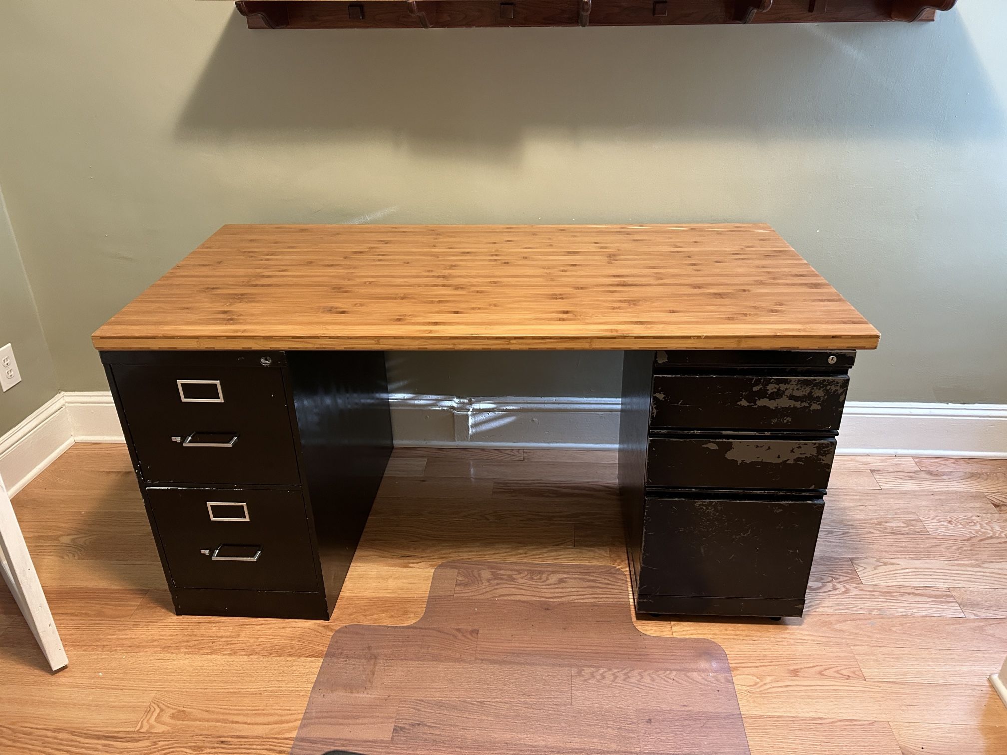 Bamboo Desktop And Two Filing Cabinets