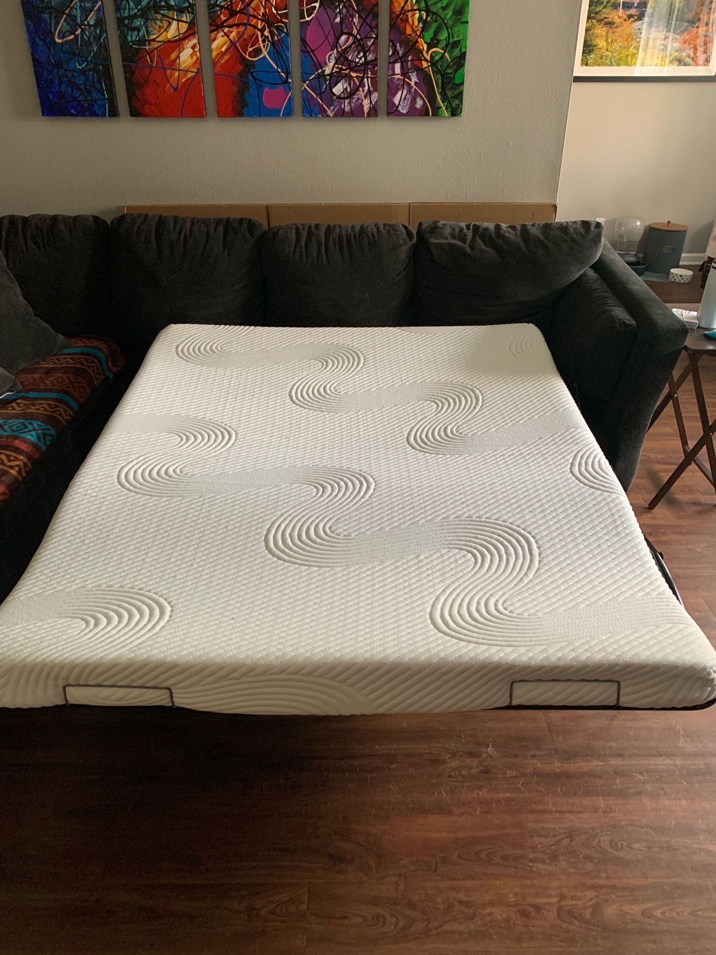 Virgo Charcoal 2 Piece Right Arm Facing Sectional w/ Queen Tempur-Pedic Pullout Mattress