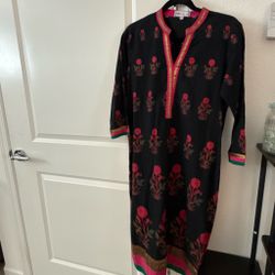 Black Floral Kurti with Gold Trim
