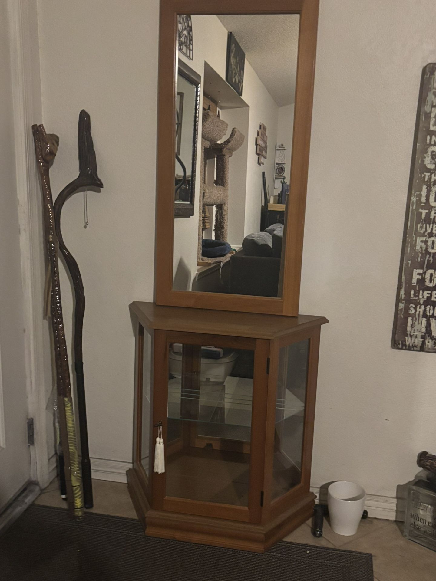 Curio Style Cabinet W/ Matching Mirror