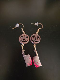 Halloween pumpkin cleaver earrings