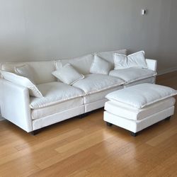 Off White Cream, Long Sofa Excellent Condition 