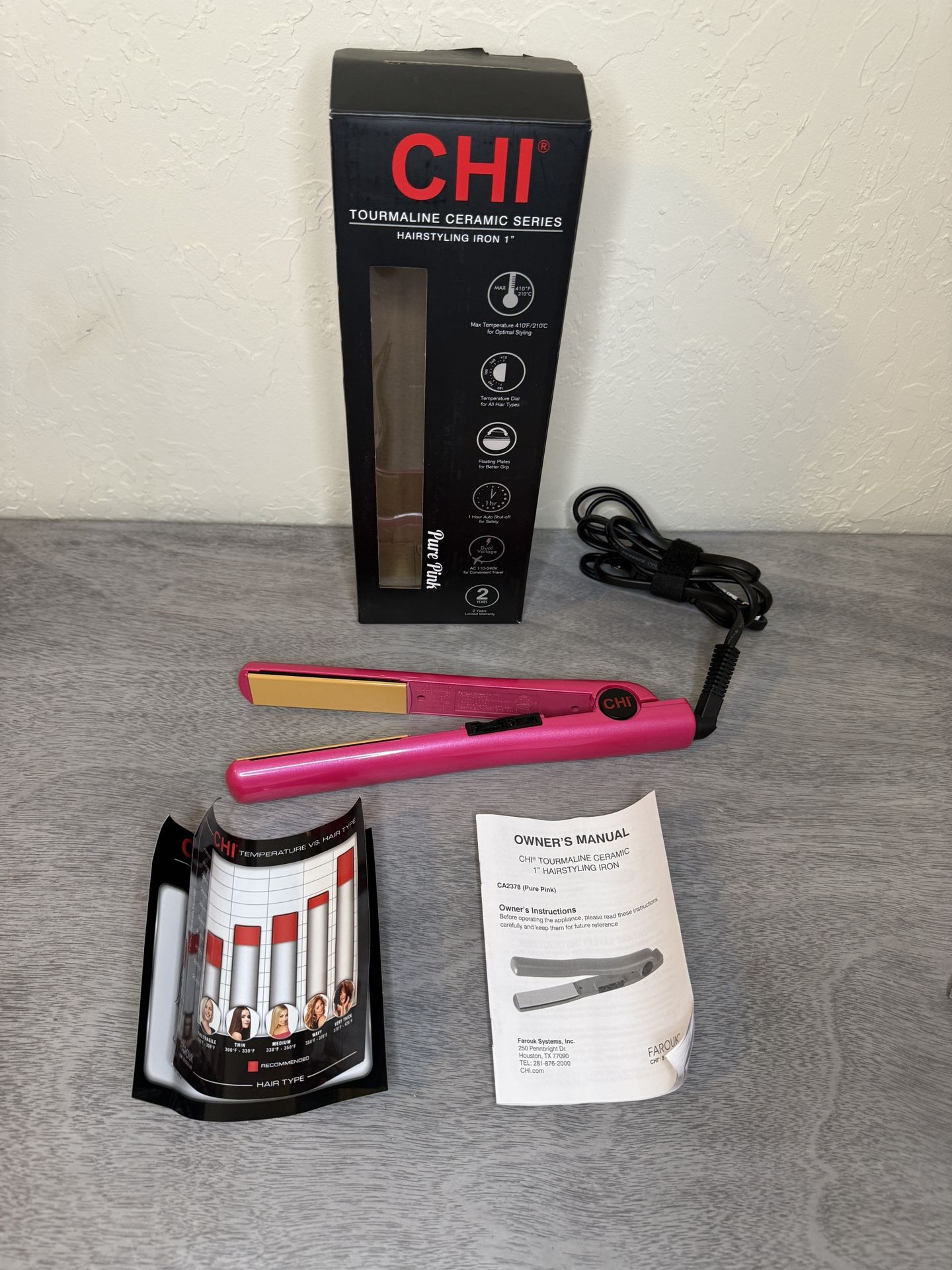CHI Tourmaline Ceramic Hair Straightening Flat Iron | 1" Plates | Pure Pink #2