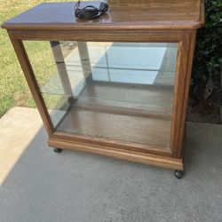Solid Wood Antique Glass Mirrored Magnetic Close Curio Display Case