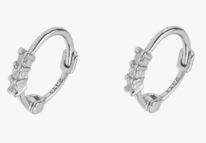 8mm Sterling Silver CZ Huggie Hoop Earrings Women Tiny Sleeper Cartilage Cuff