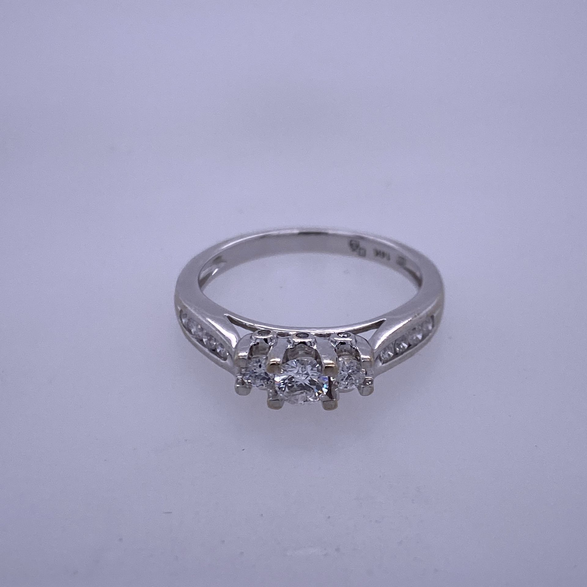 14k White Gold 3 Diamond Stone Ring