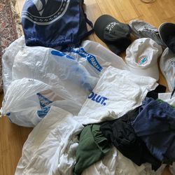 Men’s Tee Shirts 30 And Two Pairs Of Shoes With Five Hats Everything Branded For $20 All Size Medium For Men 