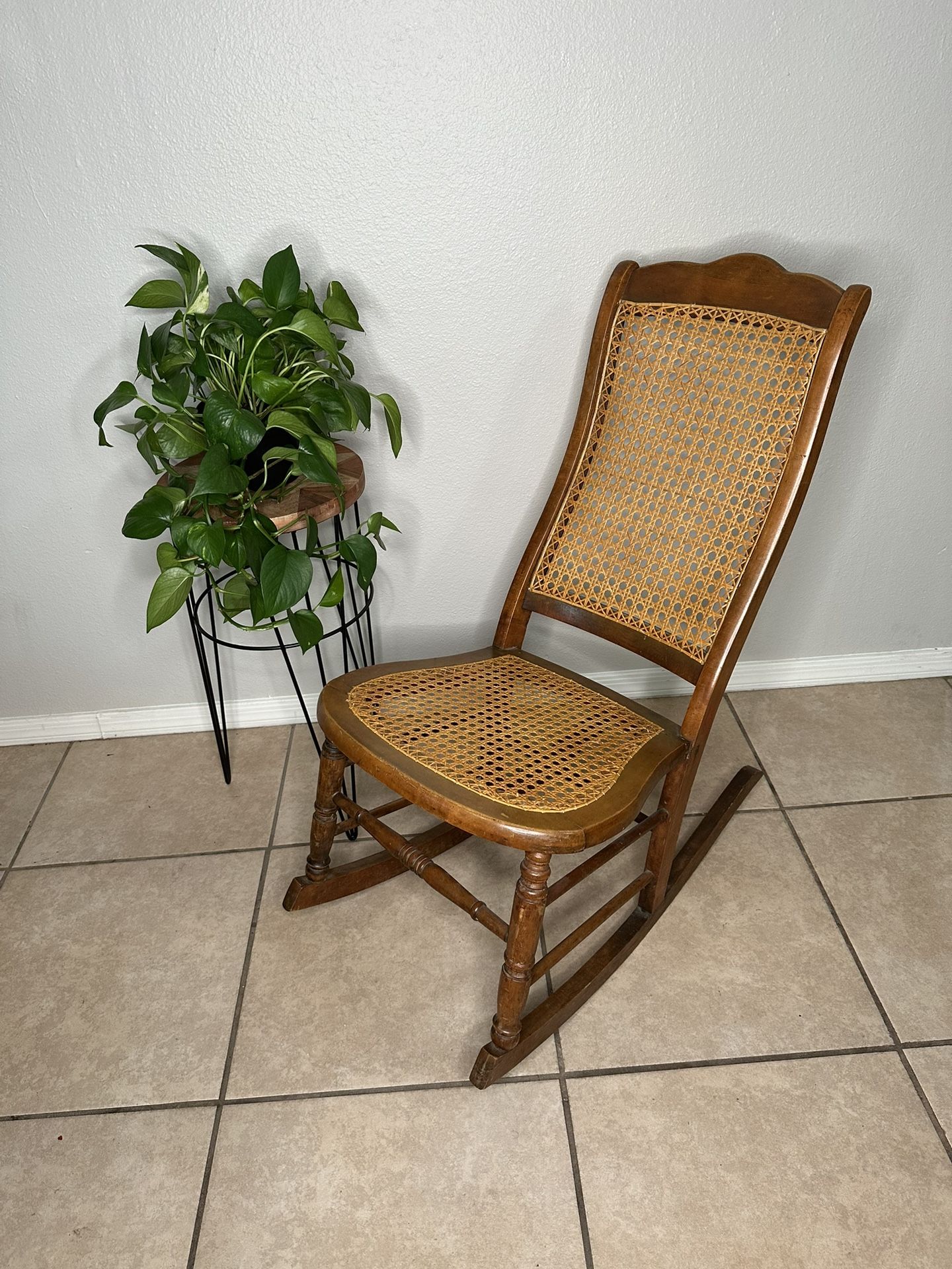 Antique Wood and Wicker Rocking Chair
