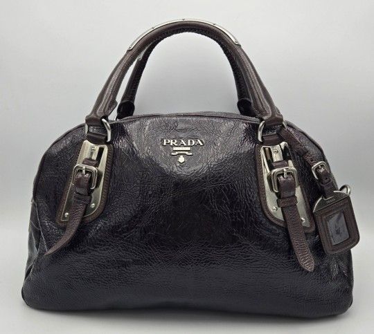 Prada Vernice Sfumata Mirtillo Satchel BL0536 Patent Leather Bag w/ Auth Card