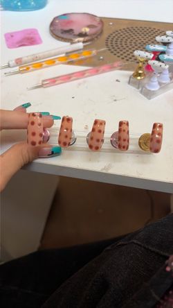 Handmade Press-On Nails Brown Polka Dot