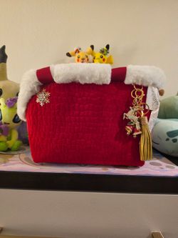 Red Quilted Christmas dog carrier with Faux Fur Trim