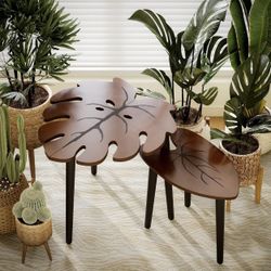 BAMEOS Monstera Leaf Nesting Tables Set of 2, 