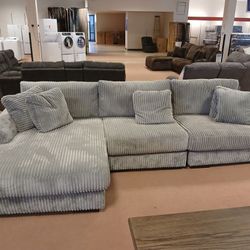 Corduroy Gray Fluffy Sectional Couch 