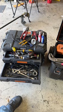 Ridgid tool boxes, craftsman sockets etc.