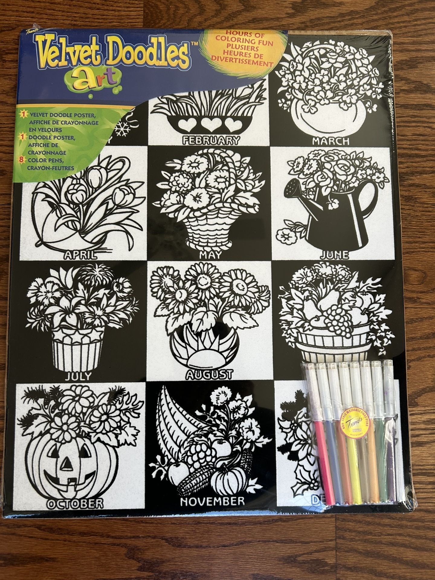 Velvet Doodles 16 X 20 Calendar Months 2 Posters 6 Pens, VTG Sealed