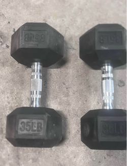 Two 35 lbs dumbbells 70lbs total. Clean great condition location below  31705 Wesley Chapel blvd Fl 33543 Storage Mart
