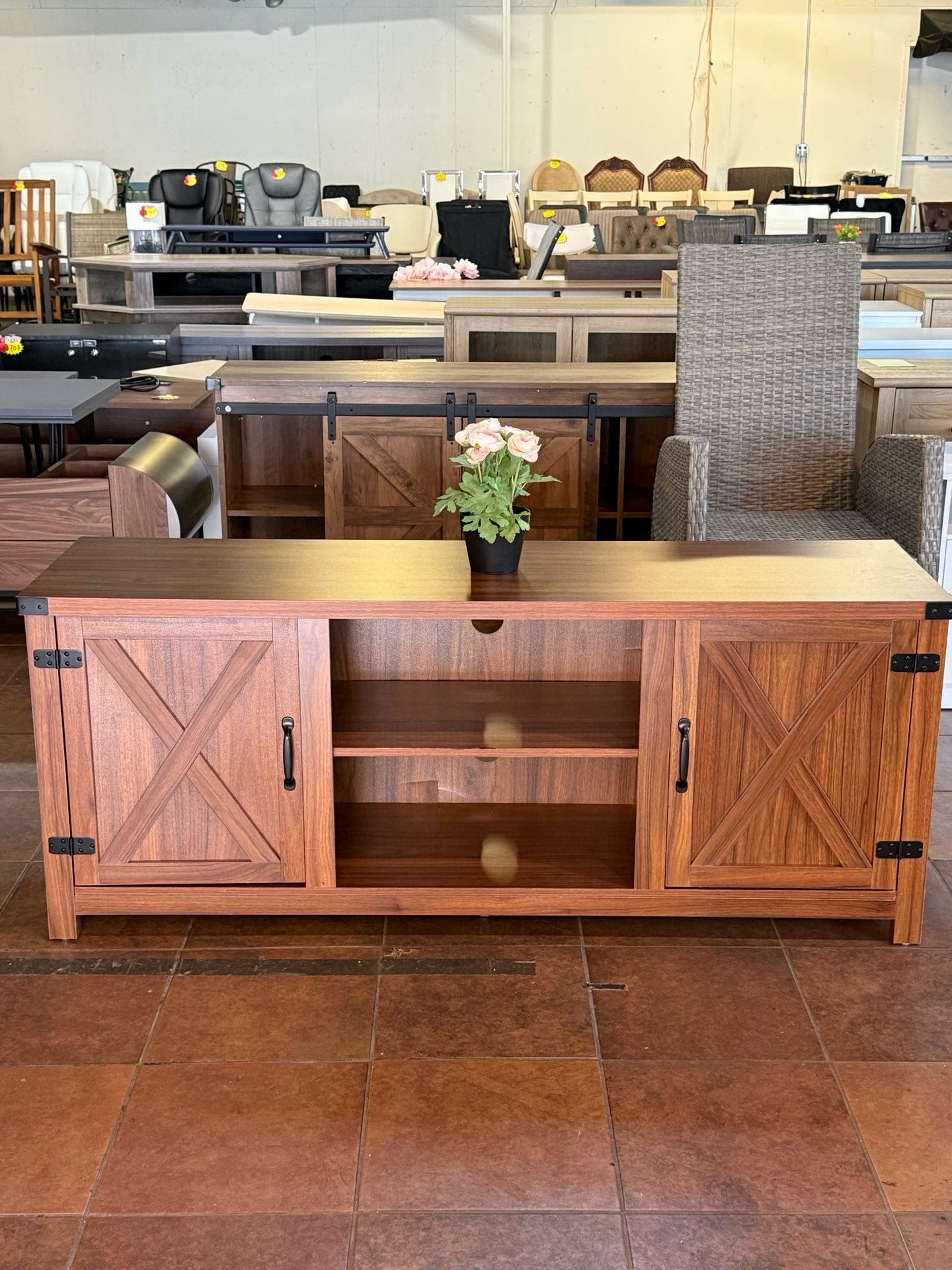 Modern Farmhouse TV Stand with Two Barn Doors and Storage Cabinets for Televisions up to 65+ Inch,Entertainment Center Console Table,Media Furniture f