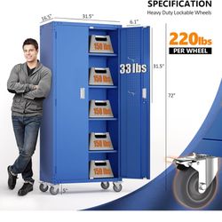 72" Tall Metal Garage Storage Cabinet with Pegboards, Wheels, Locking Doors and Adjustable Shelves, File Cabinet/Tool Cabinet for Home Office/School