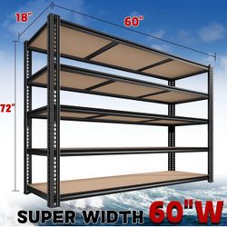 Super Wide Garage Shelving 60" W Storage Shelves 5 Tier