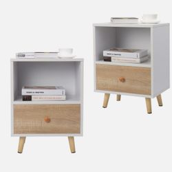 white set of 2 Bedside Table Nightstand Set of 2 End Table Shelf Drawer