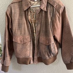 Mens Brown Leather Jacket Coat Small 