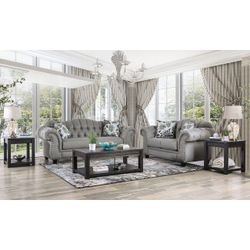 Sofa and Loveseat Gray tufted @Elegant Furniture