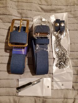 2 New ladies denim blue belt with chain + tools