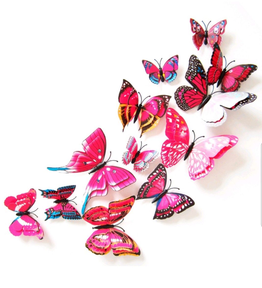 12pcs PINK 3D Bright Color Butterflies Home Office Wall Decor DIY 3D Stickers