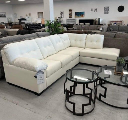 Ashley White Sectional Couch - High Quality Faux Leather - Donlen 