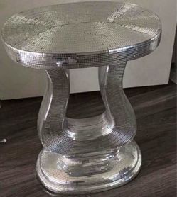 Round Mirror Mosaic Accent Side Table