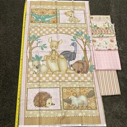 Set of Australian animals baby quilting fabric