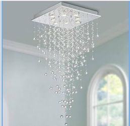 Bestier Modern Square Raindrop Crystal Chandelier, Flush Mount LED Ceiling Light for Dining Room, Bathroom, Bedroom, and Living Room, 8 GU10 Bulbs, 22