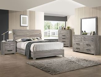 NEW GREY Rustic Finish PLATFORM BED ROOM SET💥NO CREDIT NEEDED $10 Down