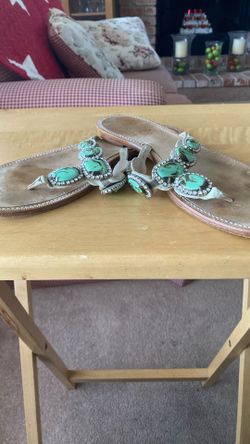 Sandals With Faux Turquoise And Rhinestones