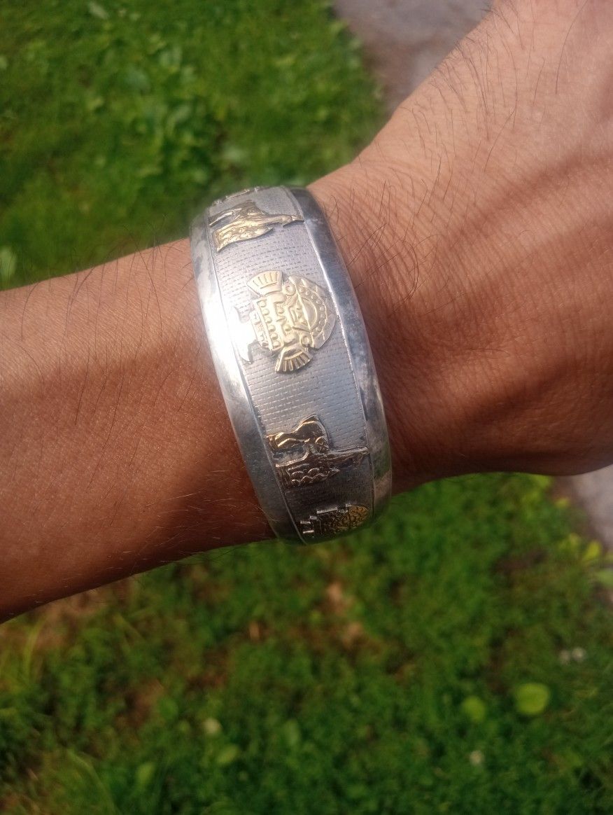 Aztec(3) Pieces Gold Plated On A Silver Bracelet