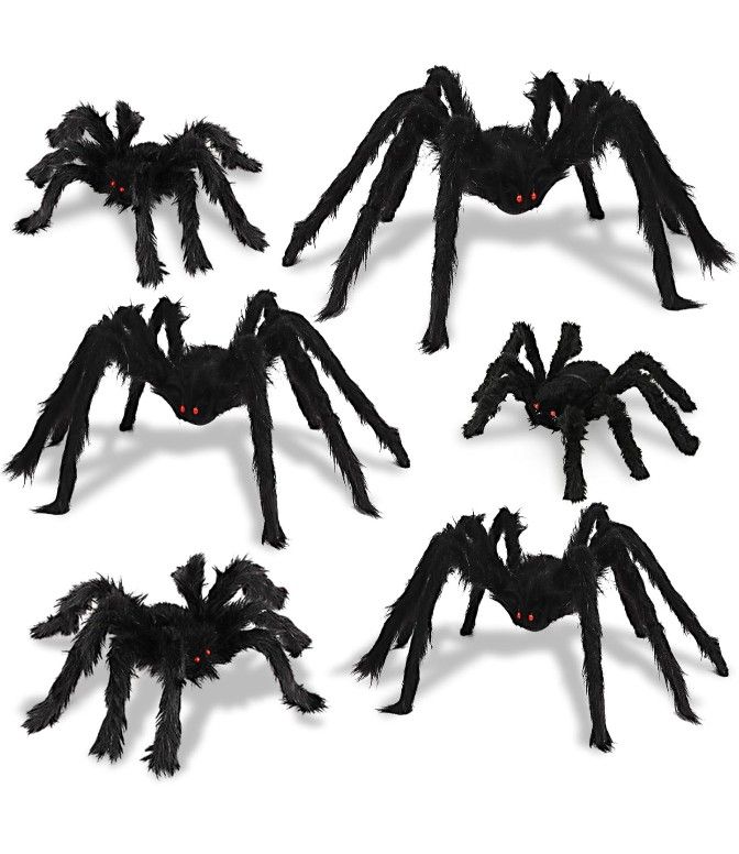 Halloween Spider Decorations, 6 PCS Realistic Hairy Scary Spider Set, Creepy Outdoor Indoor Yard Home Decor Props