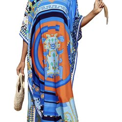 Women's Vneck Ethnic Print Caftan Rayon Plus Size Kaftans Bathing Suit Cover up