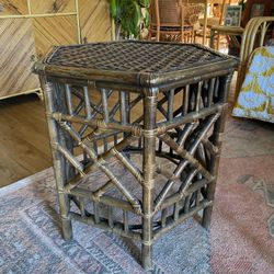 Vintage Boho Rattan Hexagonal Side Table 