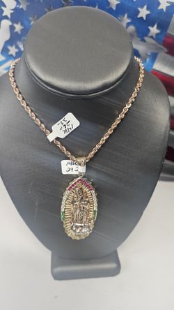 14k Solid 26inch 3.3mm Rose Gold Rope Chain And 14k Cz Pendant 